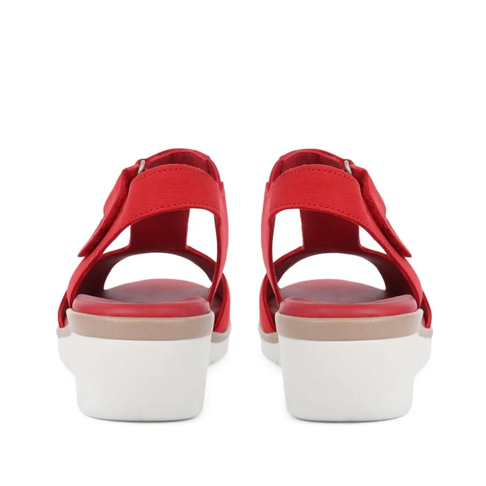 Leather Wedge Sandals - Red