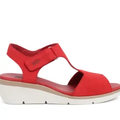 Leather Wedge Sandals - Red