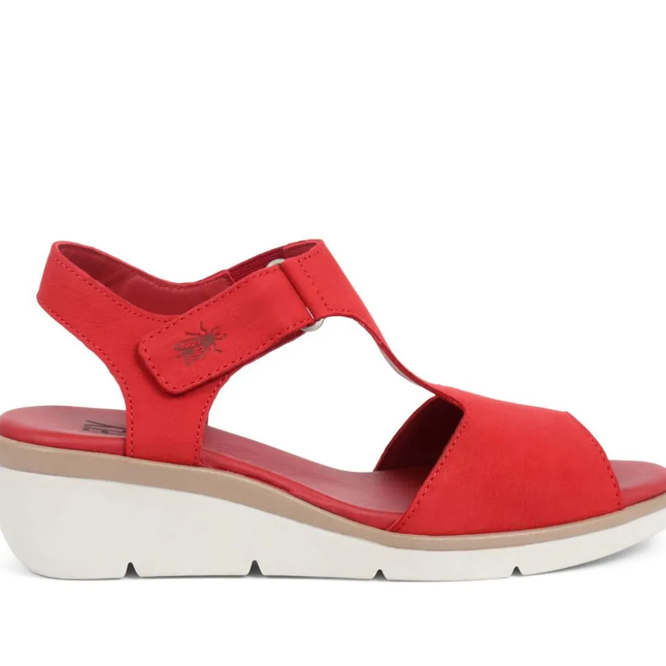 Leather Wedge Sandals - Red