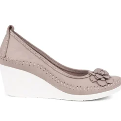 Leather Wedge Shoes - Grey