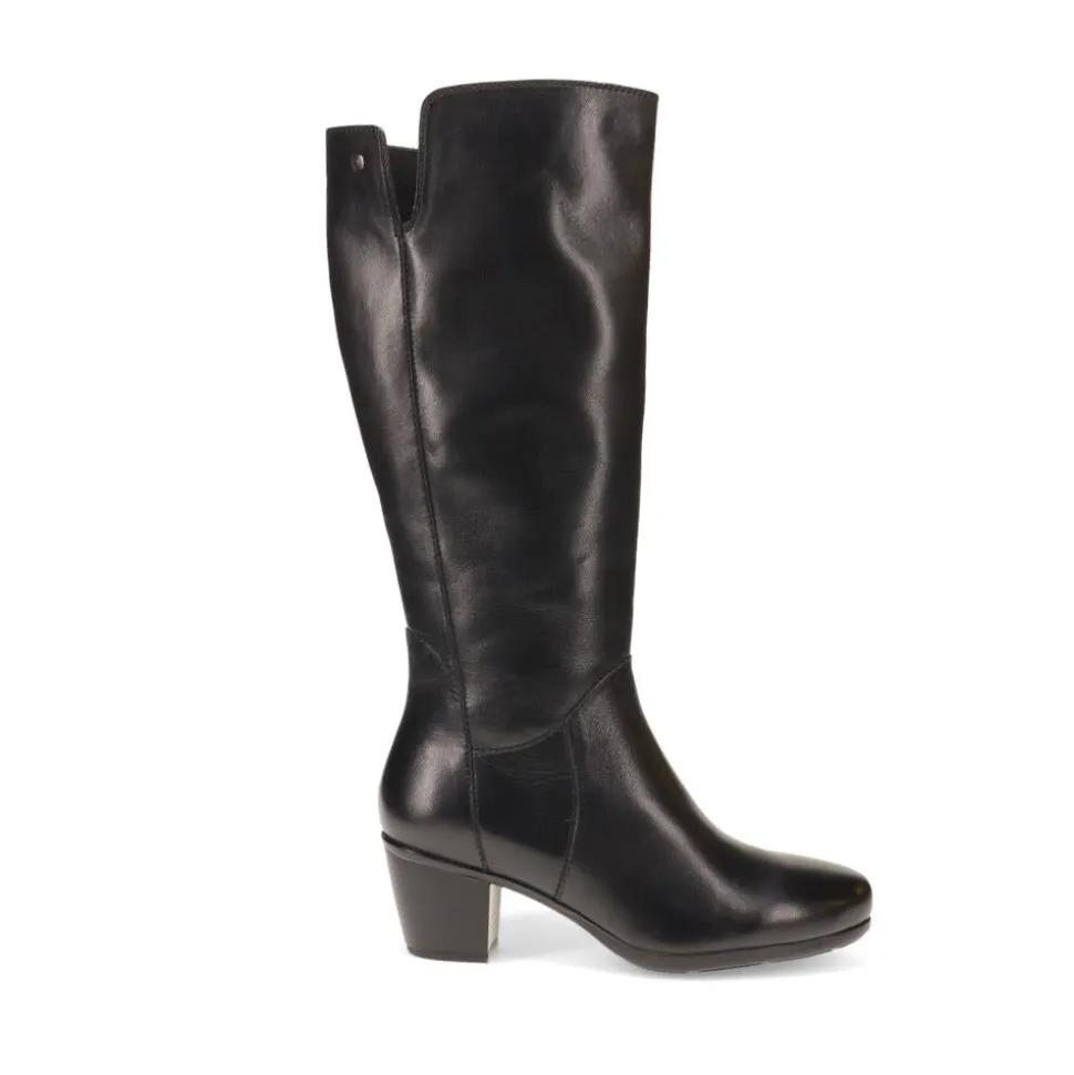 Leather Wide-Calf Long Boots - Black