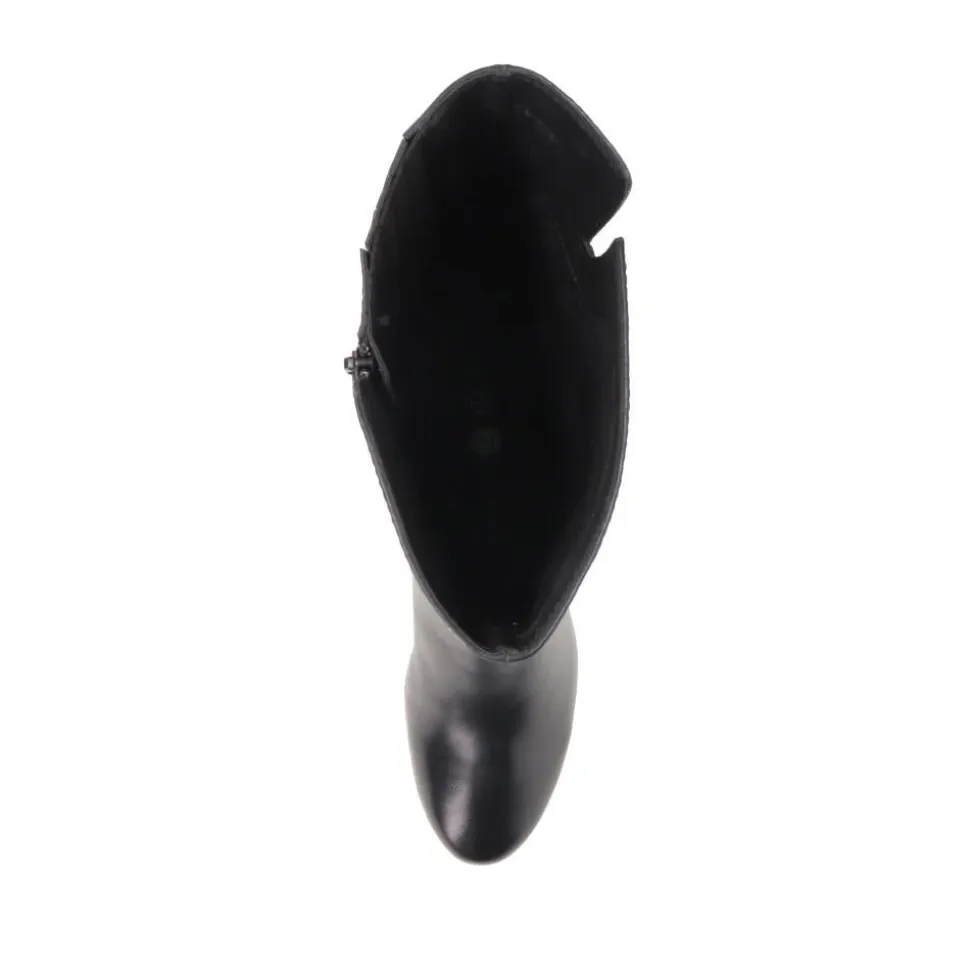 Leather Wide-Calf Long Boots - Black