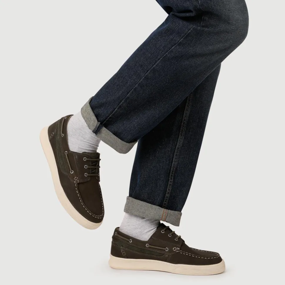 Leather Wide-Fit Boat Shoes - Green