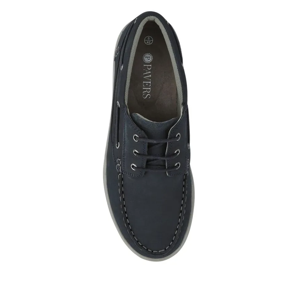 Leather Wide-Fit Boat Shoes - Navy