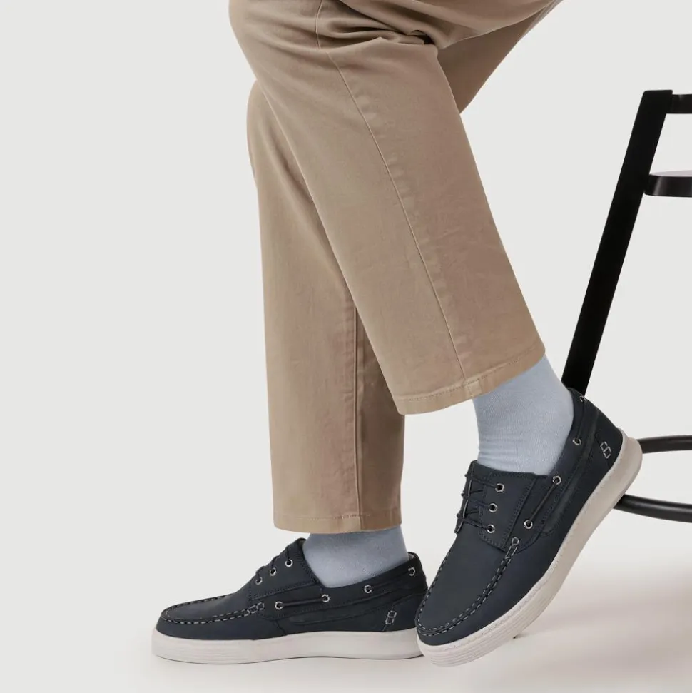 Leather Wide-Fit Boat Shoes - Navy