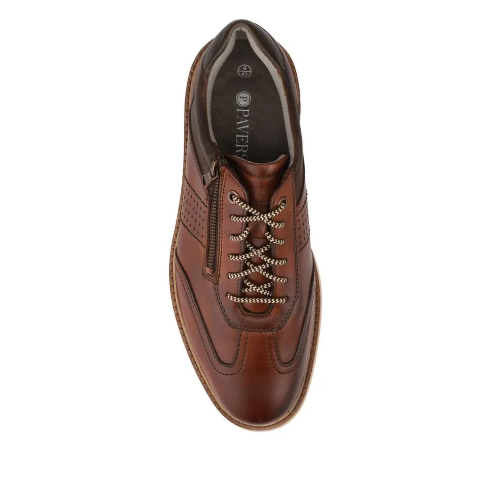 Leather Wide-Fit Dual-Fasten Trainers - Cognac