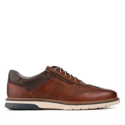 Leather Wide-Fit Dual-Fasten Trainers - Cognac