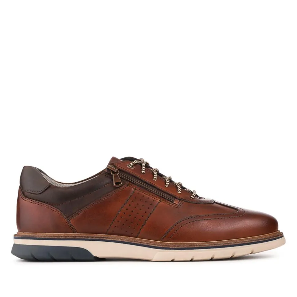 Leather Wide-Fit Dual-Fasten Trainers - Cognac