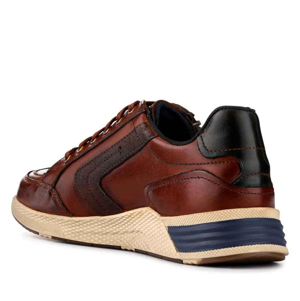 Leather Wide-Fit Lace-Up Trainers - Cognac