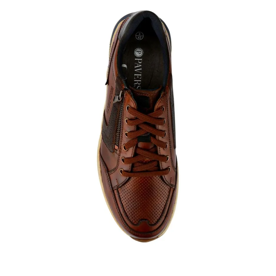 Leather Wide-Fit Lace-Up Trainers - Cognac