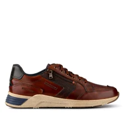 Leather Wide-Fit Lace-Up Trainers - Cognac