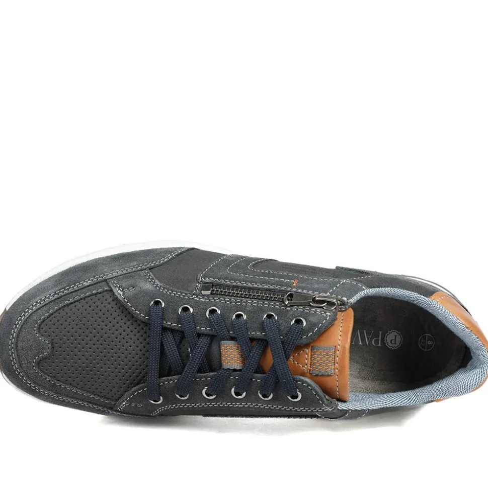 Leather Wide-Fit Lace-Up Trainers - Navy