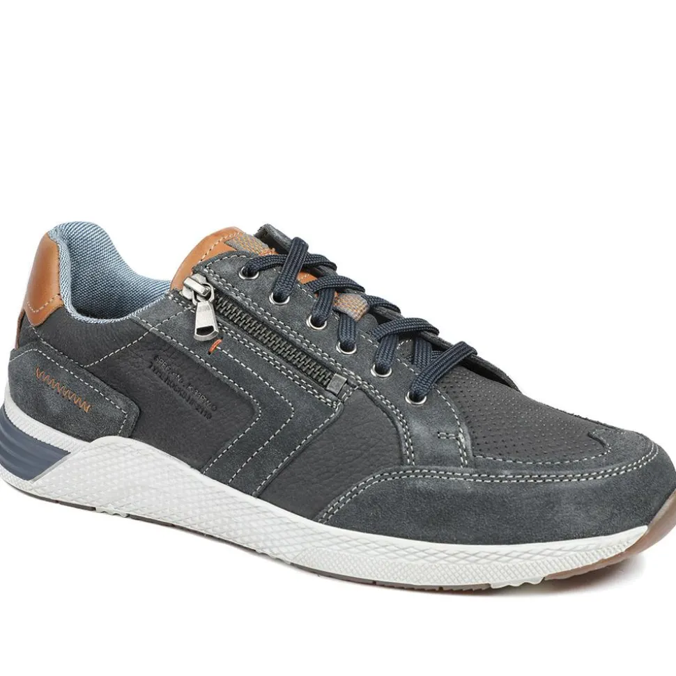 Leather Wide-Fit Lace-Up Trainers - Navy