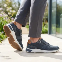 Leather Wide-Fit Lace-Up Trainers - Navy