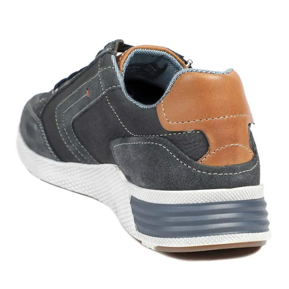 Leather Wide-Fit Lace-Up Trainers - Navy