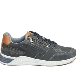 Leather Wide-Fit Lace-Up Trainers - Navy