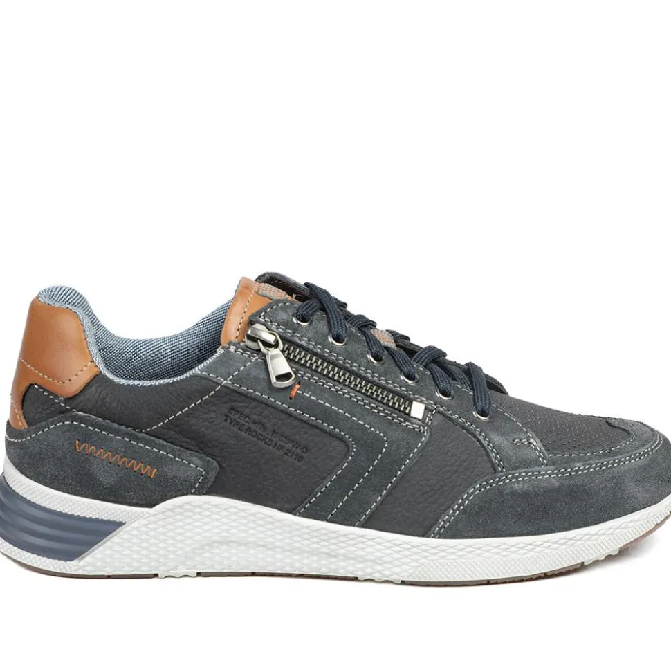 Leather Wide-Fit Lace-Up Trainers - Navy