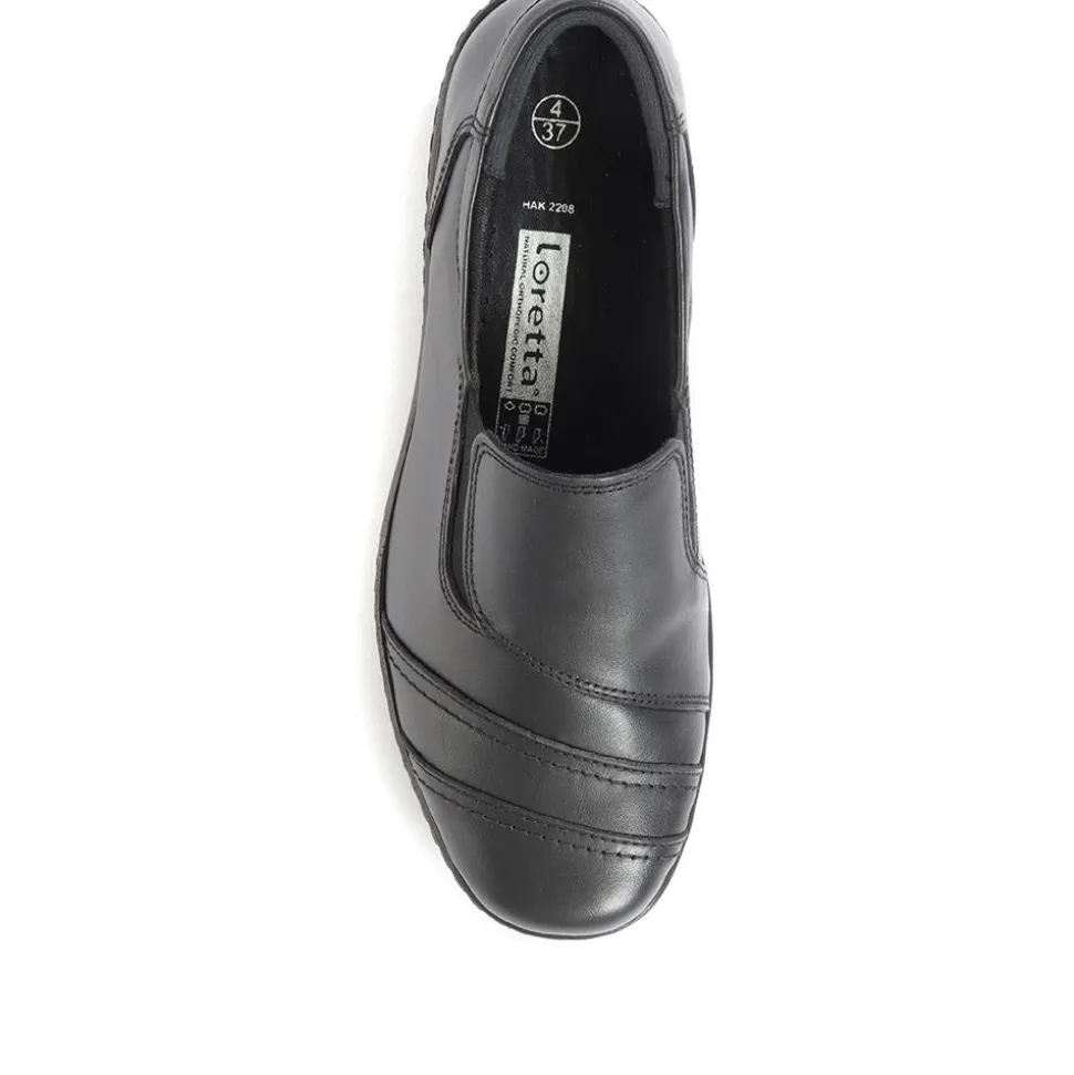 Leather Wider-Fit Slip-On Shoes - Black