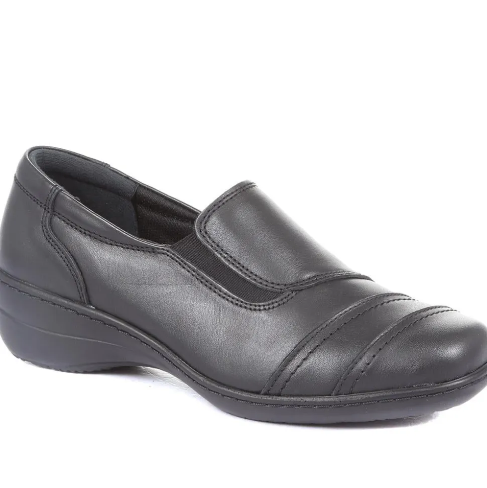 Leather Wider-Fit Slip-On Shoes - Black