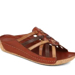 Leather Woven Wedge Mule Sandals - Tan Multi