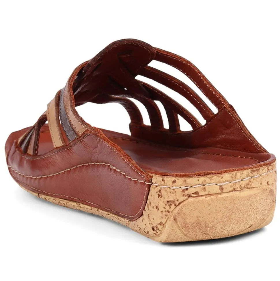Leather Woven Wedge Mule Sandals - Tan Multi