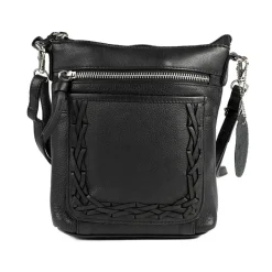 Leather Zip Close Crossbody Bag - Black