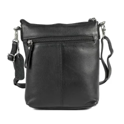Leather Zip Close Crossbody Bag - Black