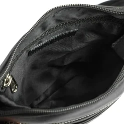 Leather Zip Close Crossbody Bag - Black