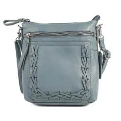 Leather Zip Close Crossbody Bag - Denim