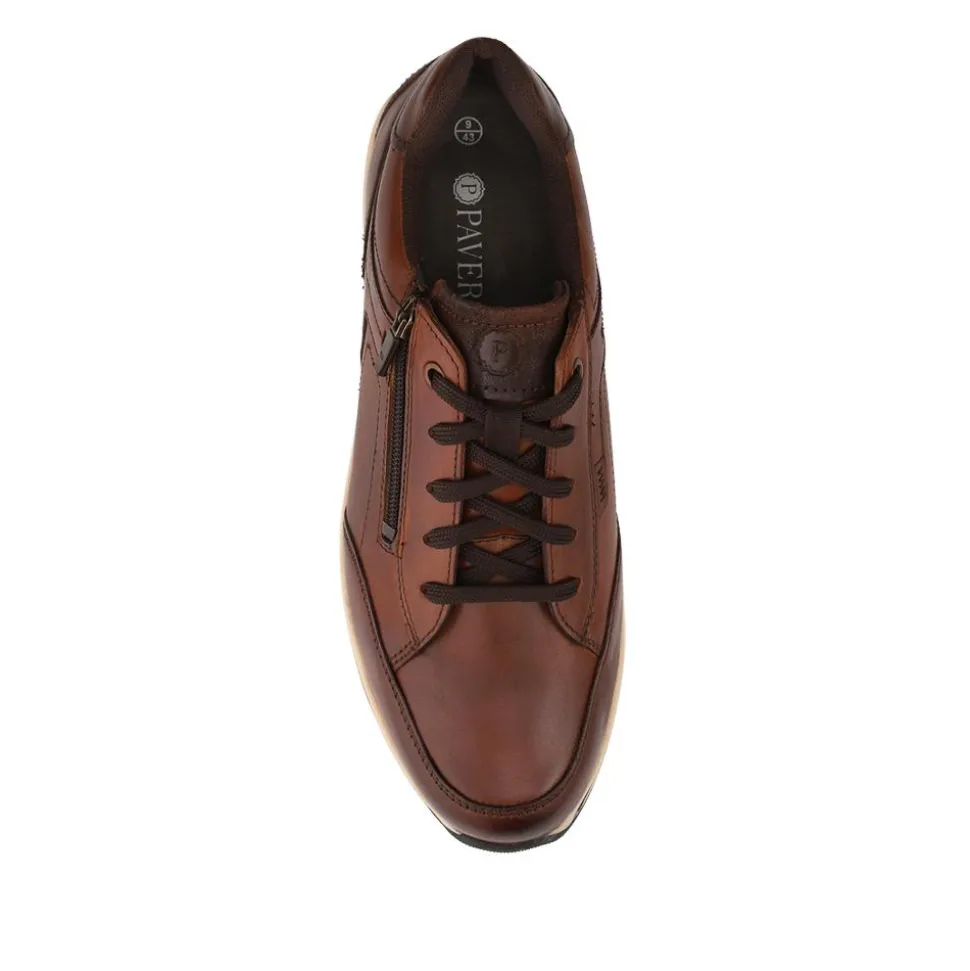 Leather Zip Fasten Cushioning Trainers - Cognac