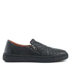Leather Zip-Fasten Slip-On Shoes - Black