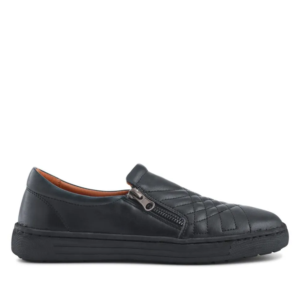 Leather Zip-Fasten Slip-On Shoes - Black