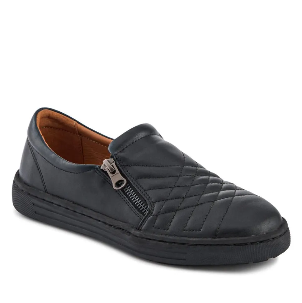 Leather Zip-Fasten Slip-On Shoes - Black