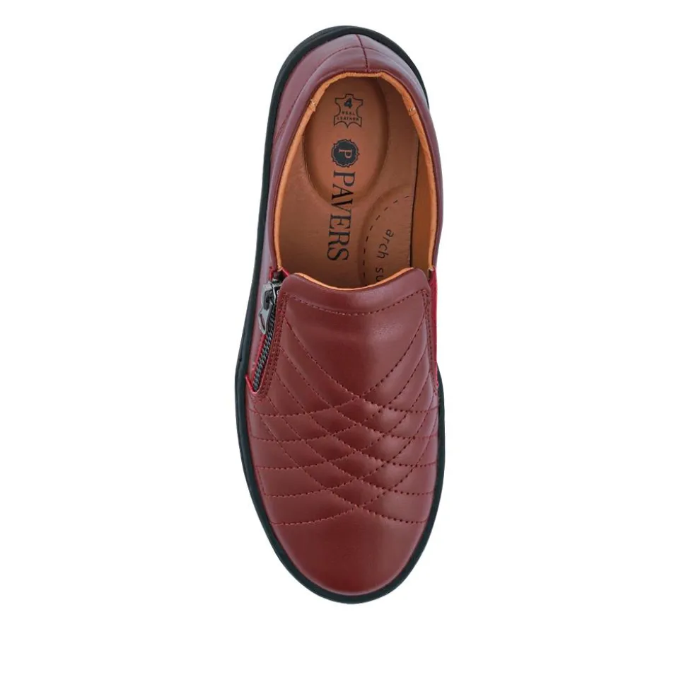 Leather Zip-Fasten Slip-On Shoes - Burgundy