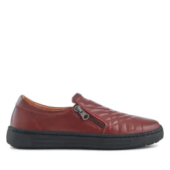 Leather Zip-Fasten Slip-On Shoes - Burgundy