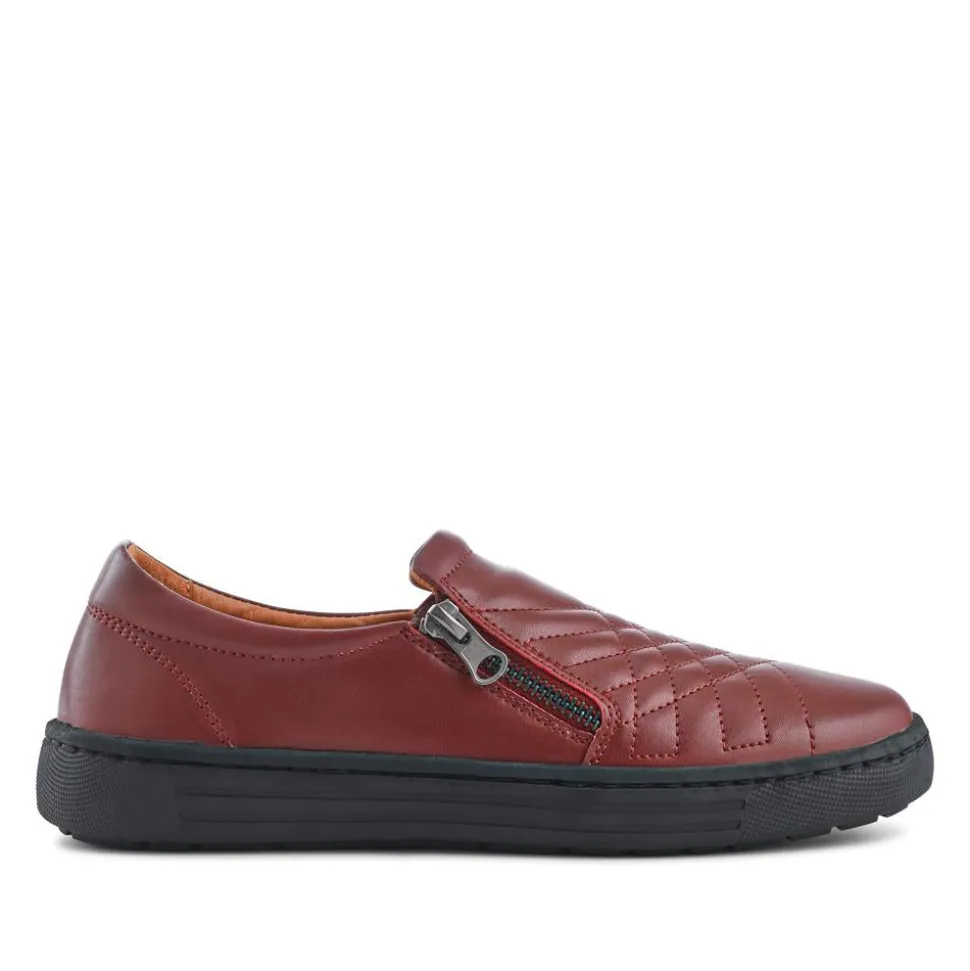 Leather Zip-Fasten Slip-On Shoes - Burgundy