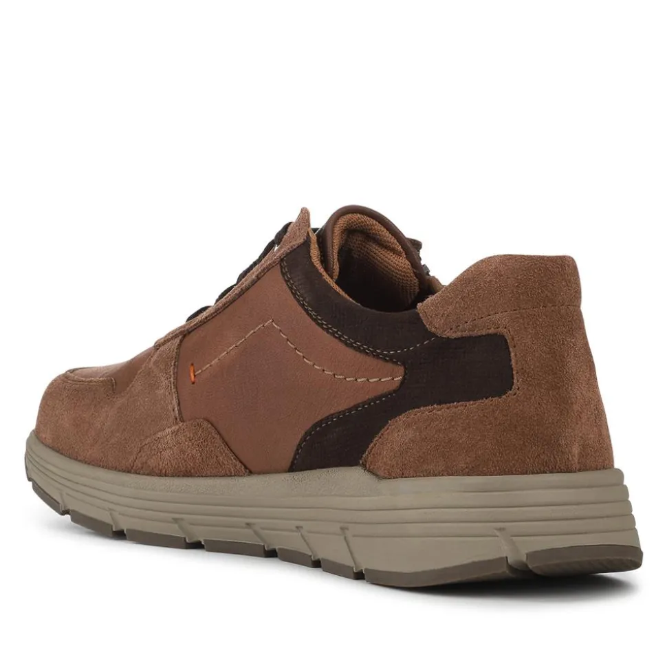 Leather Zip & Lace Fasten Casual Shoes - Brown