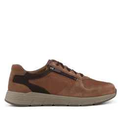 Leather Zip & Lace Fasten Casual Shoes - Brown