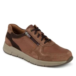 Leather Zip & Lace Fasten Casual Shoes - Brown