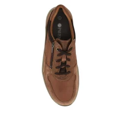 Leather Zip & Lace Fasten Casual Shoes - Brown