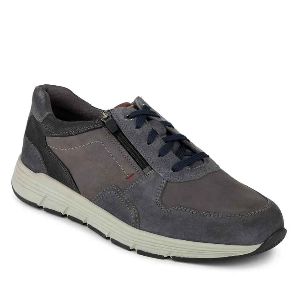 Leather Zip & Lace Fasten Casual Shoes - Navy