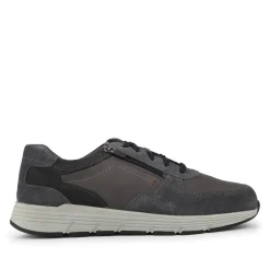 Leather Zip & Lace Fasten Casual Shoes - Navy