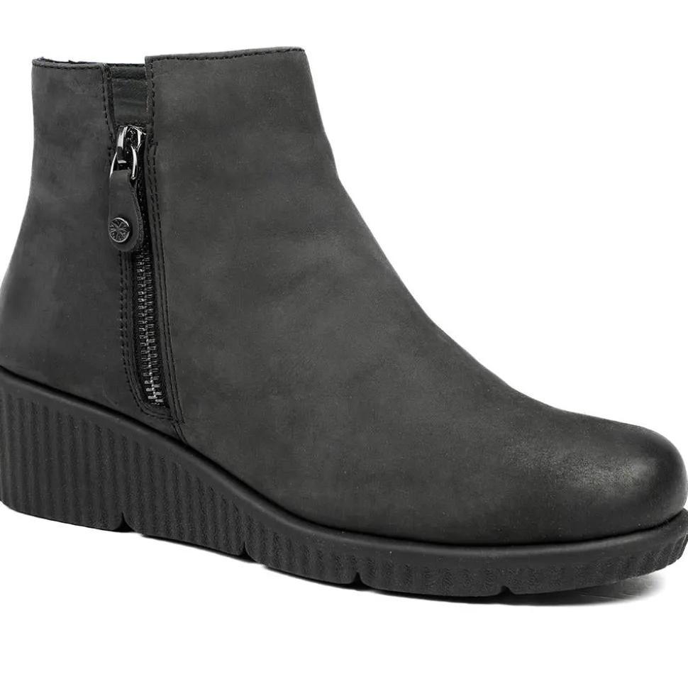 Leather Zip-Up Ankle Boots - Black Nubuck