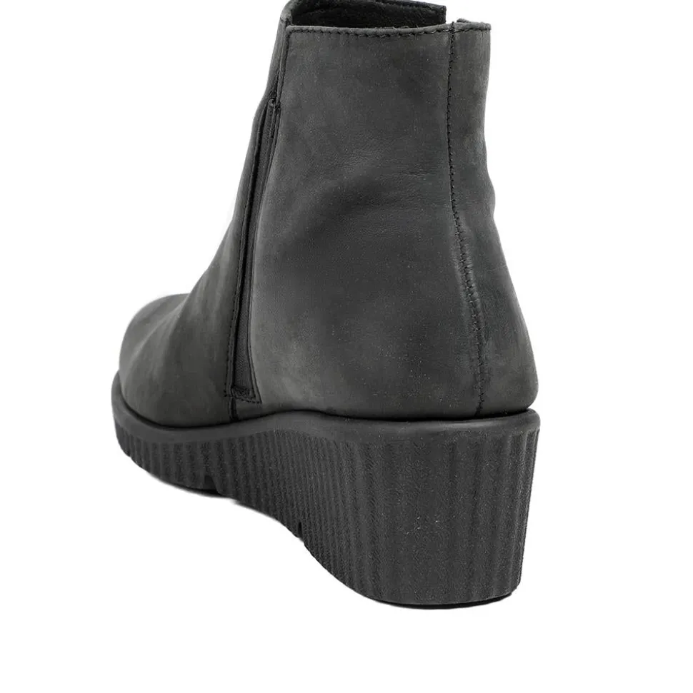 Leather Zip-Up Ankle Boots - Black Nubuck