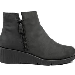 Leather Zip-Up Ankle Boots - Black Nubuck