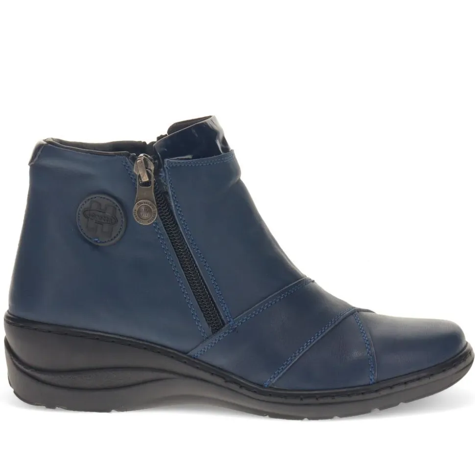 Leather Zip-Up Ankle Boots - Navy