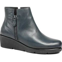 Leather Zip-Up Ankle Boots - Navy