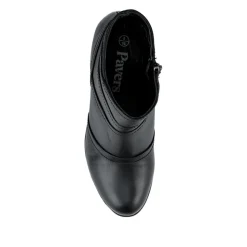 Leather Zip-Up Block Heel Ankle Boots - Black
