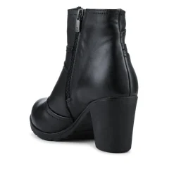 Leather Zip-Up Block Heel Ankle Boots - Black