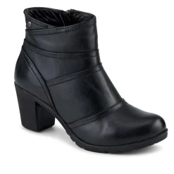 Leather Zip-Up Block Heel Ankle Boots - Black